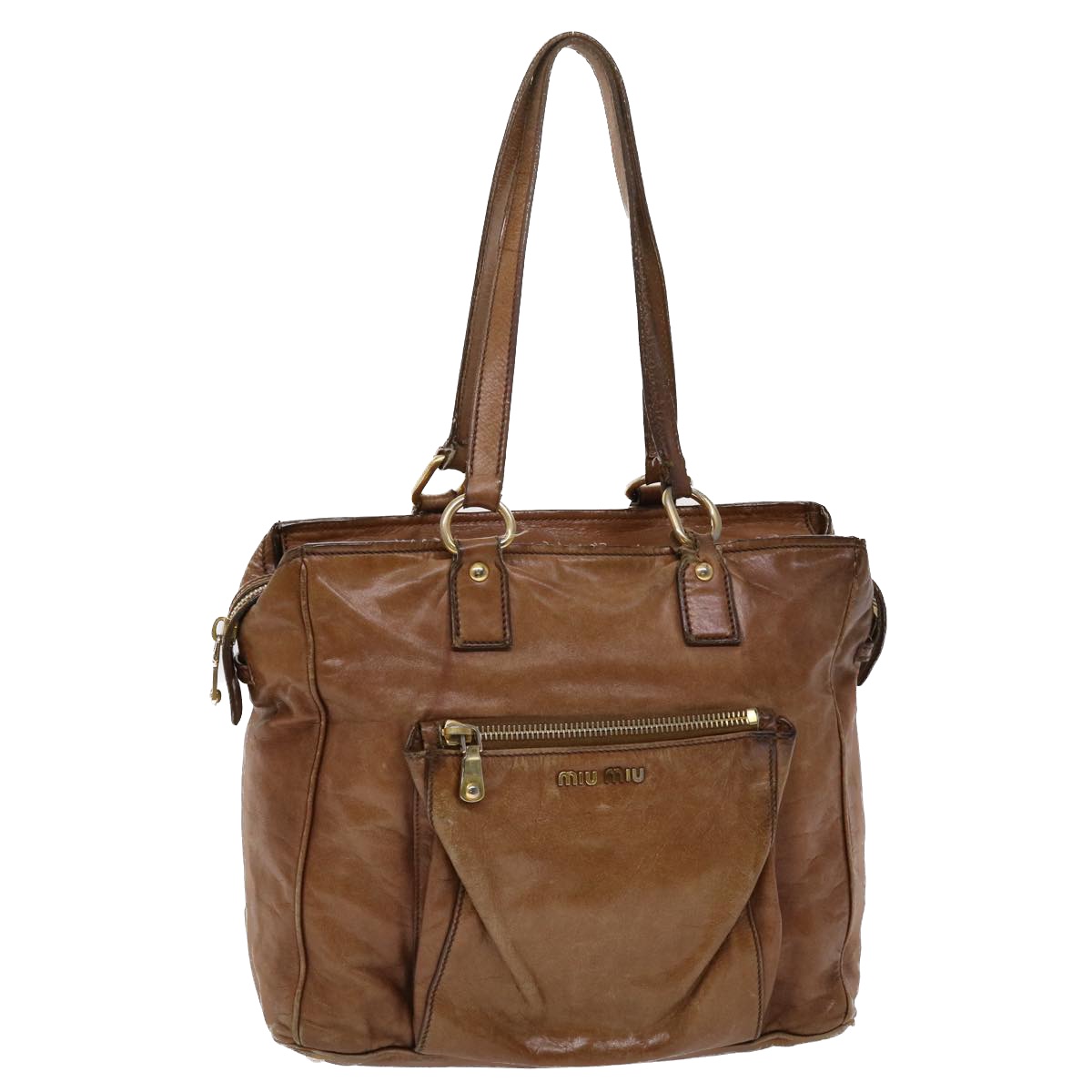 Miu Miu Shoulder Bag Leather Brown Auth Bs6356